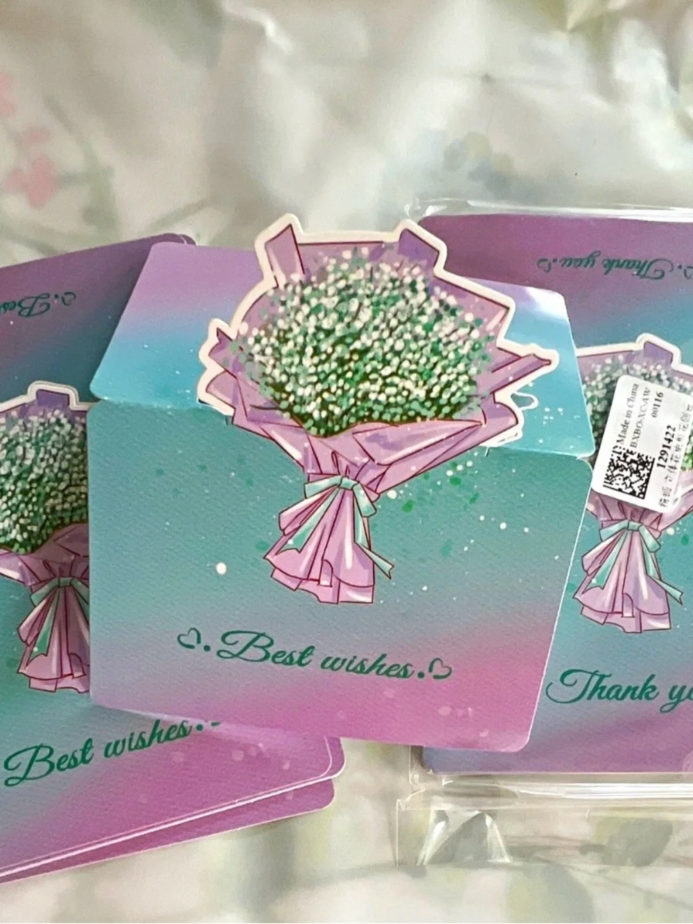 Thank You & Best Wishes Pop-up Greeting Cards, Floral Bouquet Multicolor X20